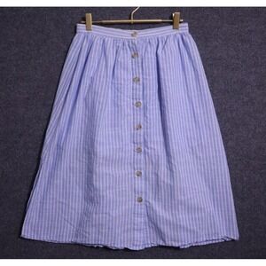 Garance Paris Skirt Women Medium Blue White Stripe Button Front 26" Cotton Linen